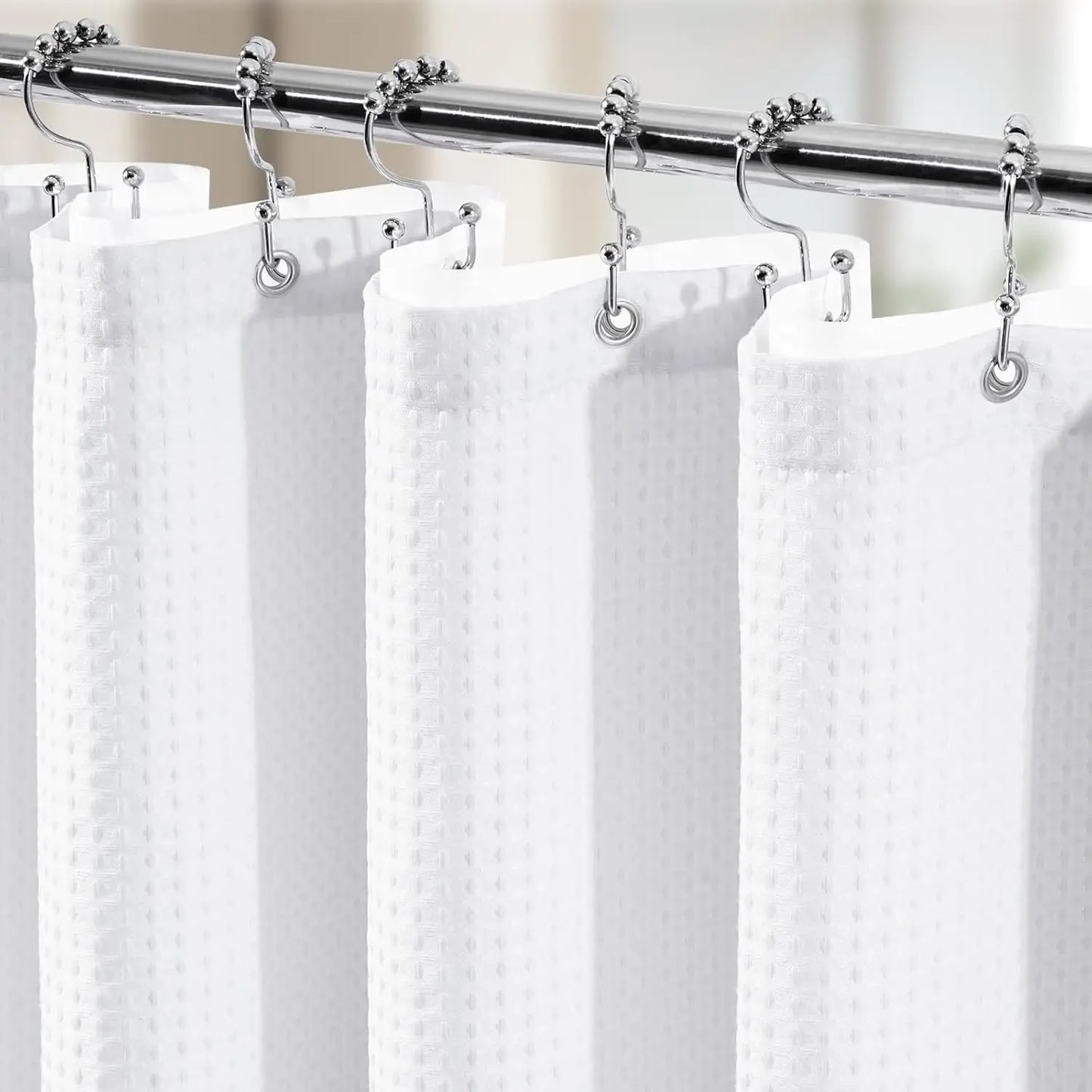 3-In-1 Shower Curtain Set With Waffle Curtain And Liner 12 Hooks