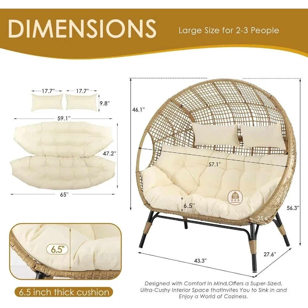 Double Egg Outdoor Lounge Chair With Thick Cushions