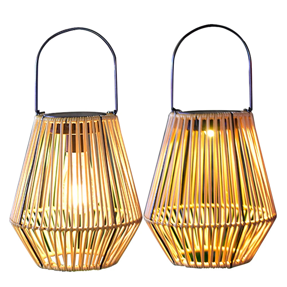 Alloet Solar Hanging Lantern Waterproof IP65 Rattan Bamboo Outdoor Lamp