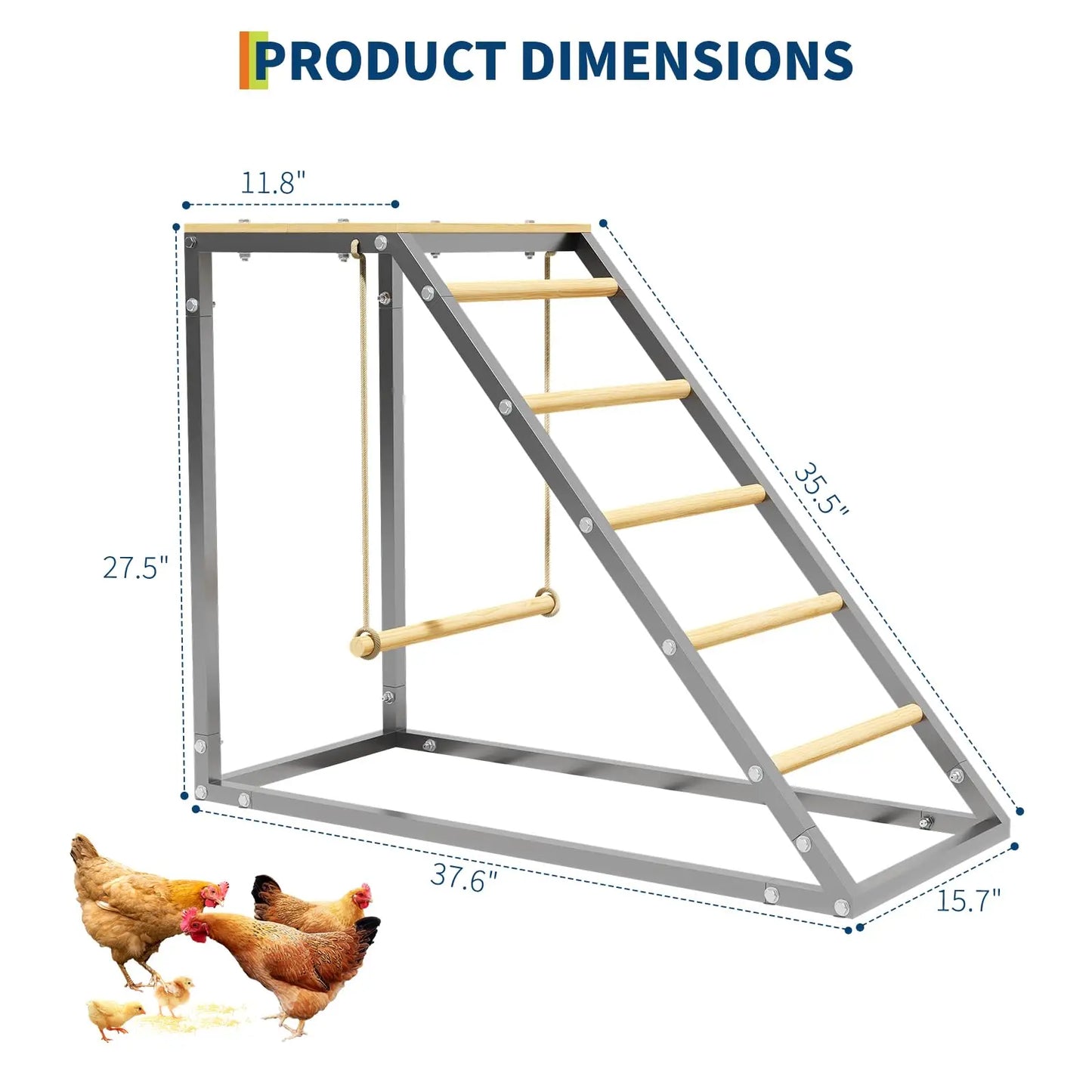 HiMISS Farm Animals Multi-Tier Chicken Roost Galvanized Steel Perch Ladder