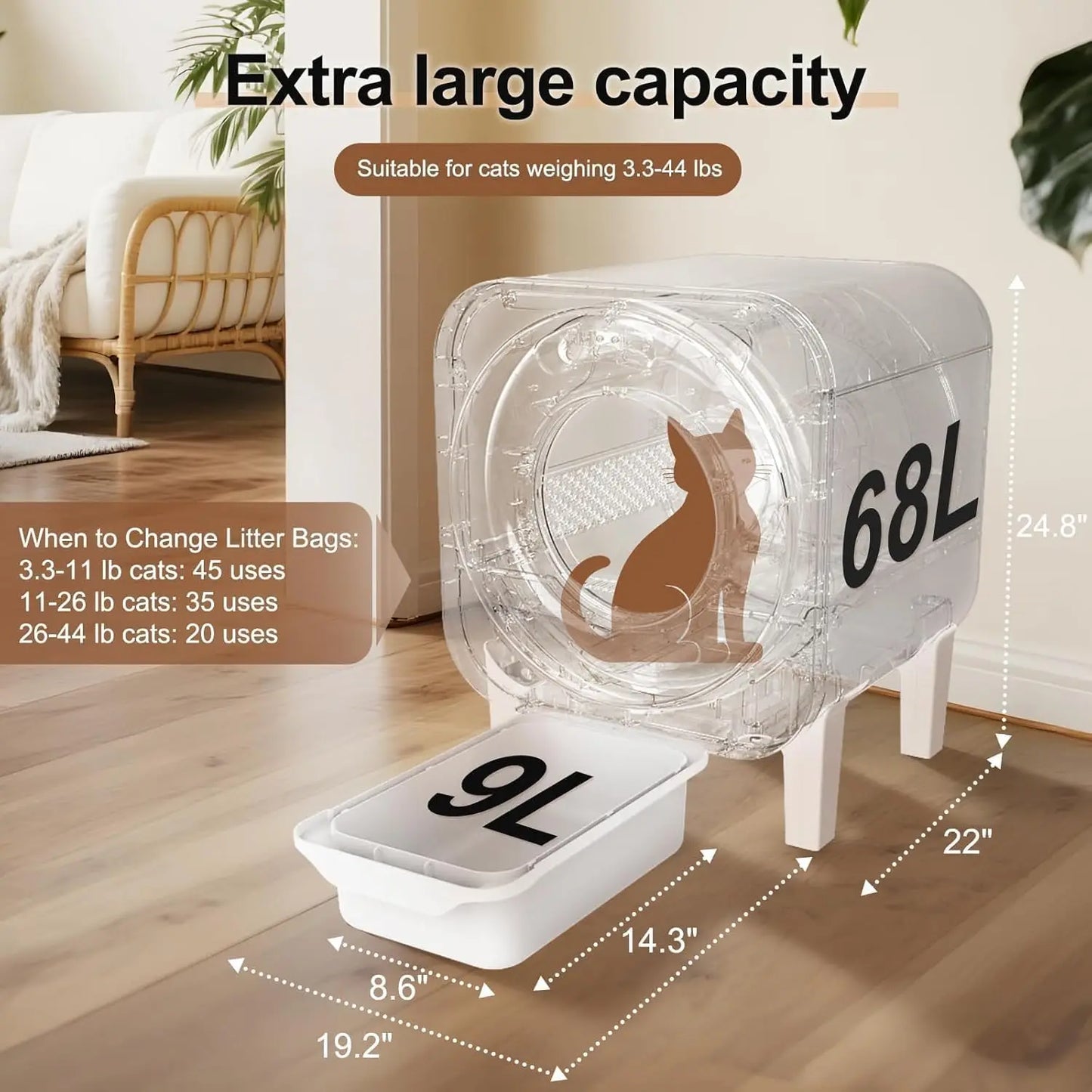 Self Cleaning Automatic Cat Litter Box For Multiple Cats