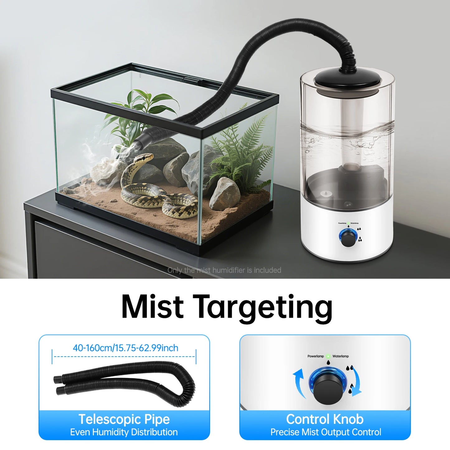 Reptile Humidifier Fogger With Adjustable Hose And Low Noise 25W