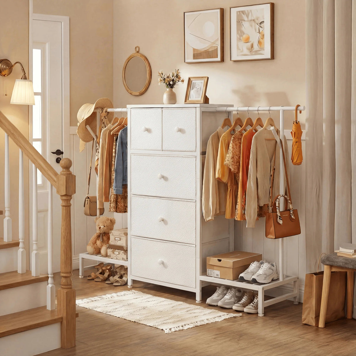 EnHomee Modern Fabric Dresser With Five Drawers And Shoe Rack The Pet & Home Store