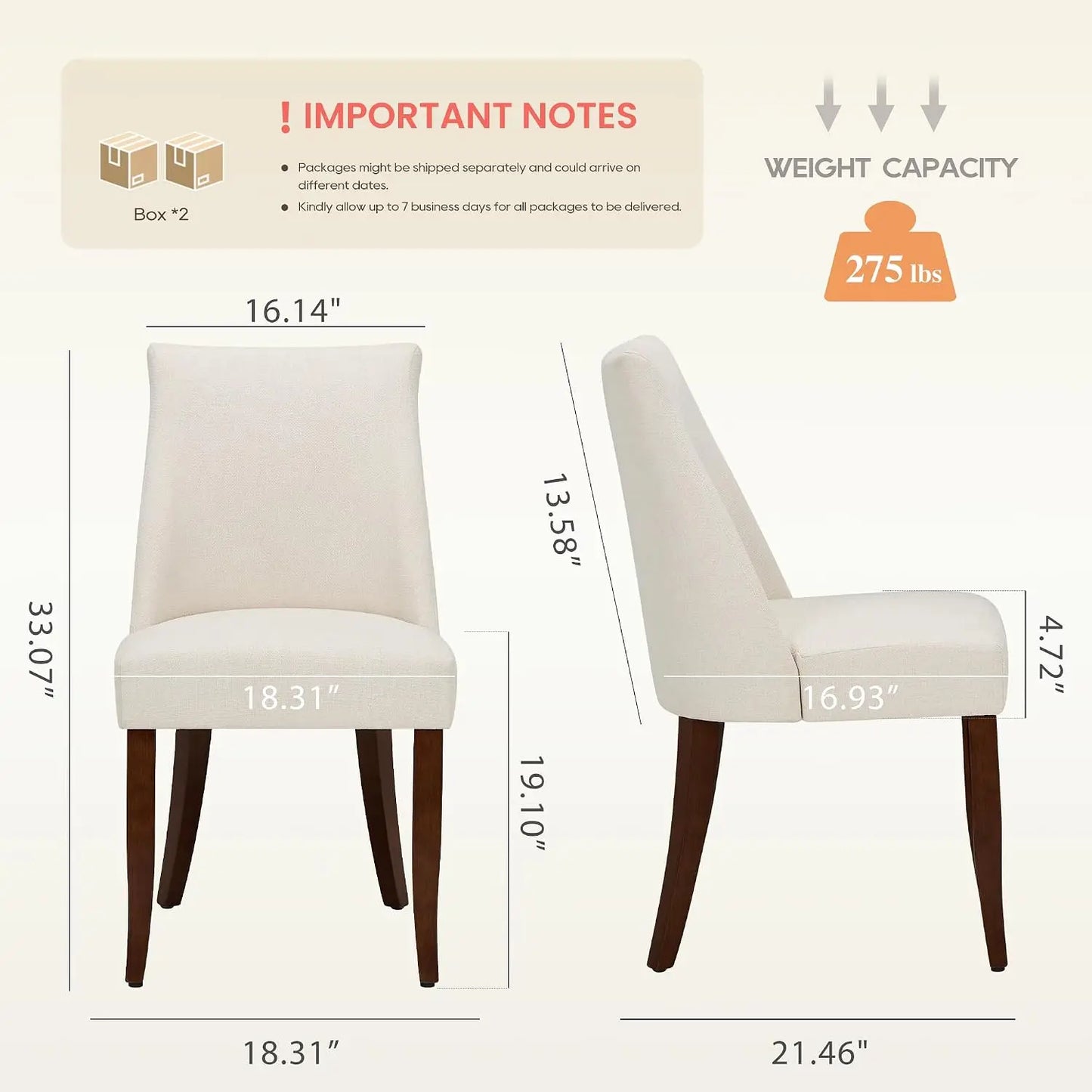Wooden Upholstered Dining Chairs Set of 4, Farmhouse Fabric Kitchen Chair, Mid Century for Restaurant, Custom