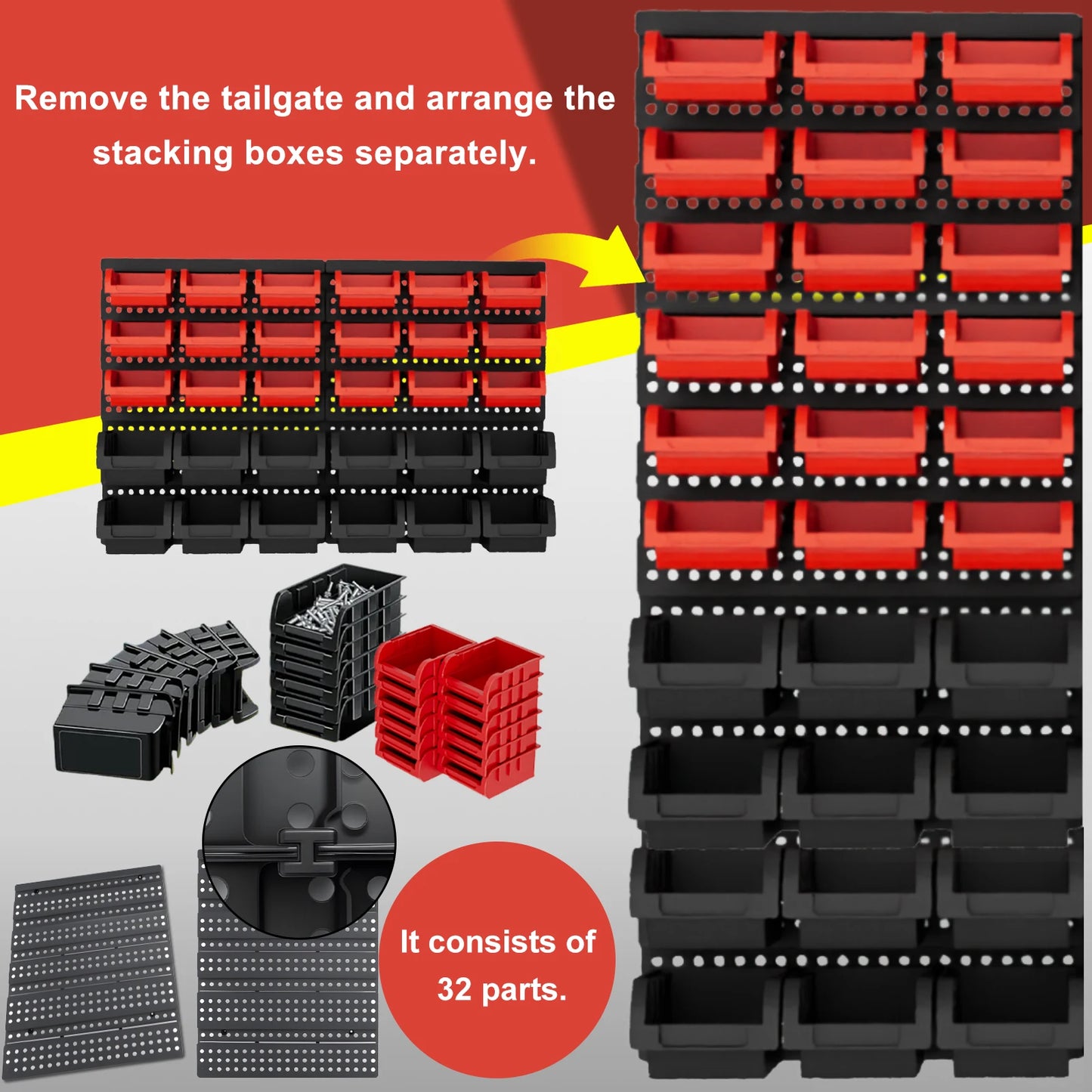 Wall Mounted Storage Bins Set For Garage Organization