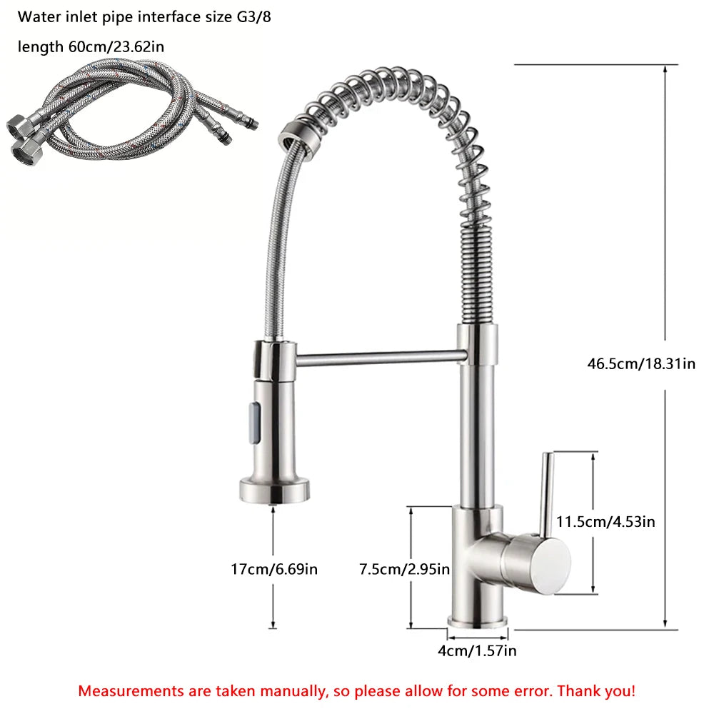 Spring Pull Down Kitchen Faucets Stainless Steel Stream Spray Sink Faucet Hot Cold Water Tap Rotation Kitchen Mixer Tap