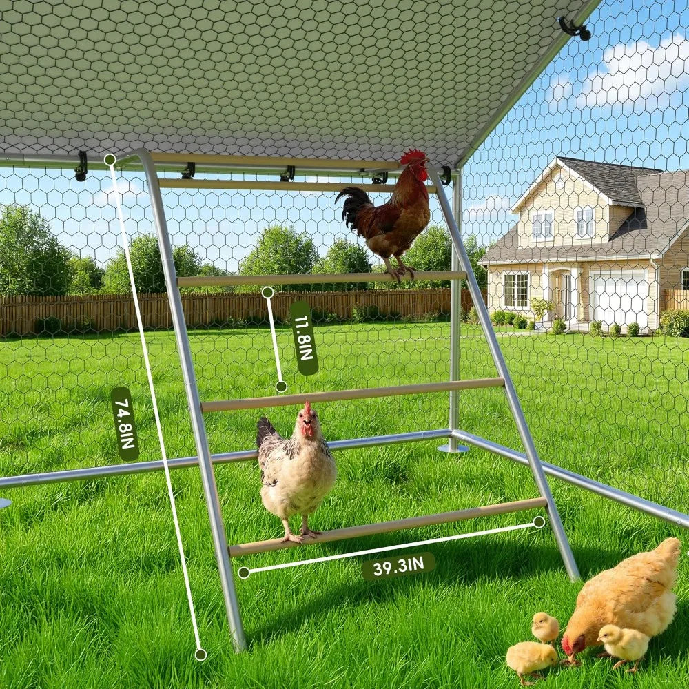 Large Metal Chicken Coop 9.8'x13.2'x6.4' Walk-in Run Outdoor Cage Rabbit Duck Hen House Spire Roof