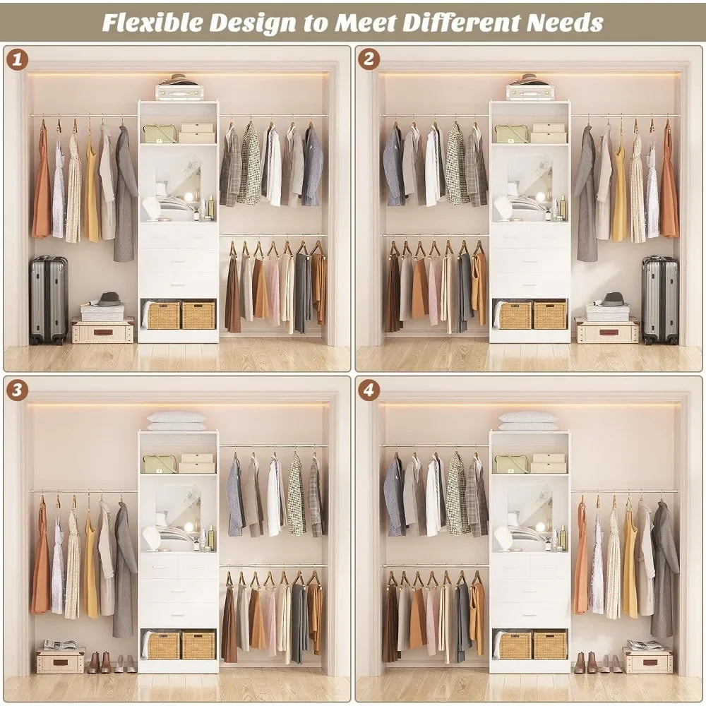 96 Inch Wide Closet Organizer System 8FT Walk-In Starter Kit with 25 Inch Tower And 3 Extendable Hanging for Home Customized