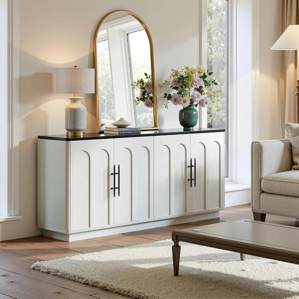 67" Arched Buffet Cabinet with Storage, Warm White 4-Door Sideboard Credenza, Mid Century Modern Storage Cabinet, Customized
