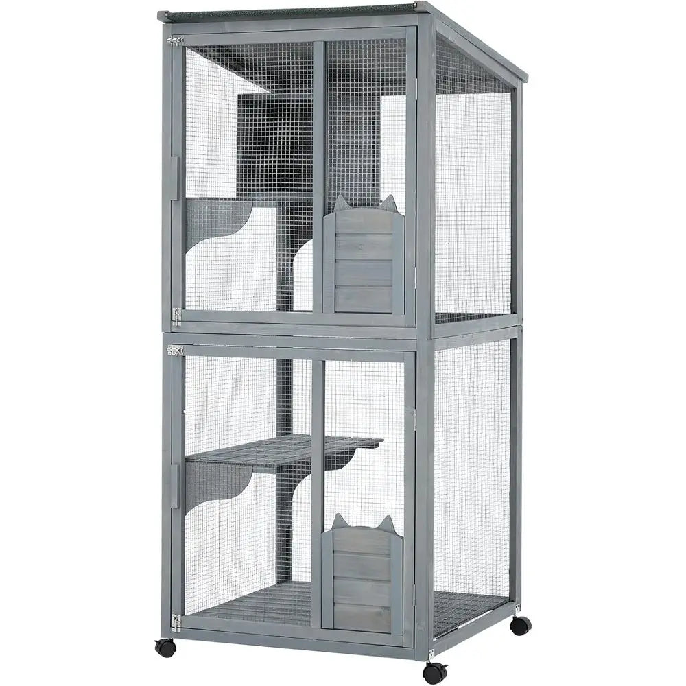 Waterproof Multi Level Outdoor Indoor Cat Enclosure With Lockable Wheels The Pet & Home Store