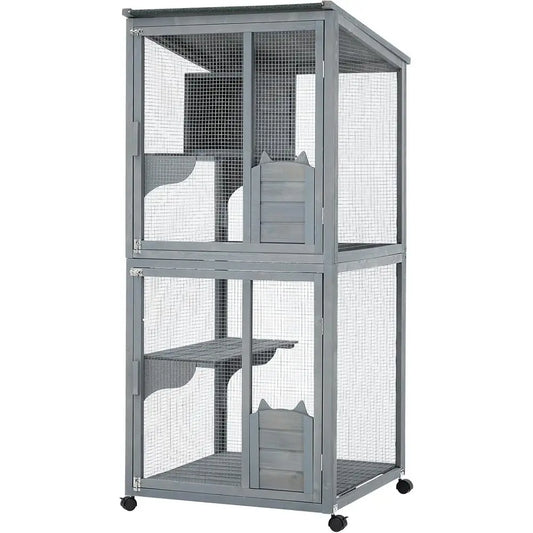 Waterproof Multi Level Outdoor Indoor Cat Enclosure With Lockable Wheels