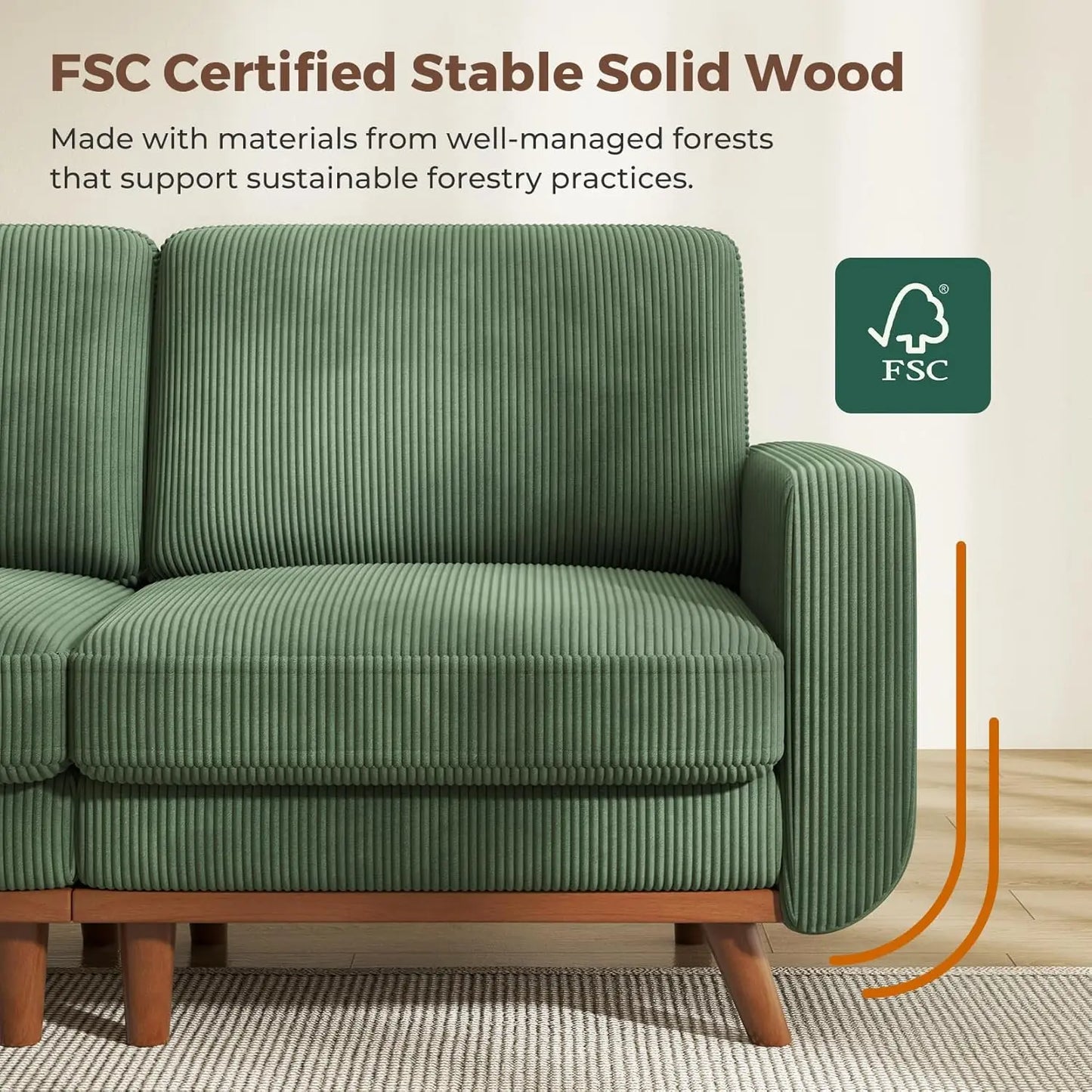 Corduroy L-Shape Modular Sofa With Movable Ottoman Sectional
