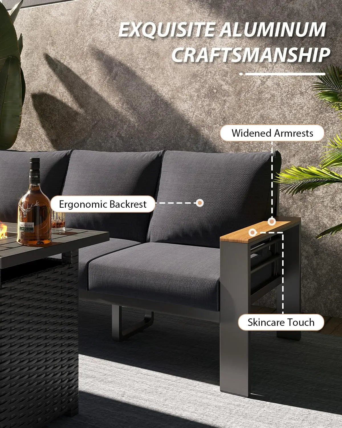 Aluminum Outdoor Patio Furniture Set With Sectional And Coffee Table