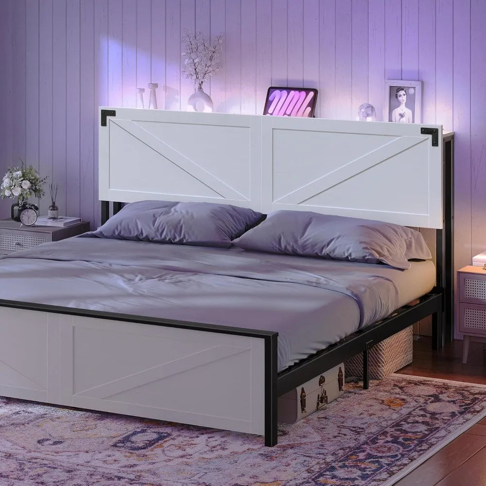 DAFIFY Farmhouse Headboard With 2 Outlets 4 USB Ports LED