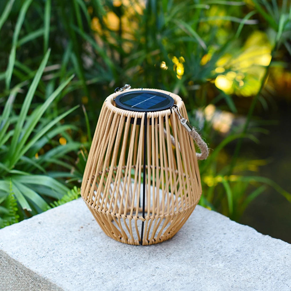 Alloet Solar Hanging Lantern Waterproof IP65 Rattan Bamboo Outdoor Lamp