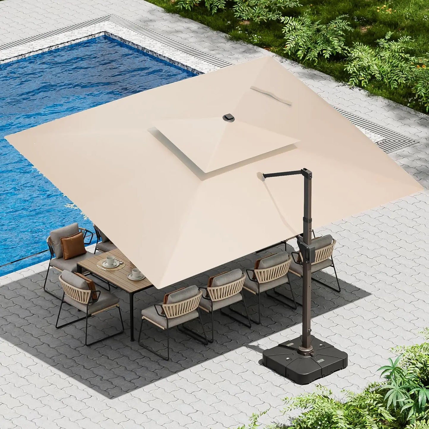 HUANZHUANG Cantilever Patio Umbrella With Base Included Rectangular Offset