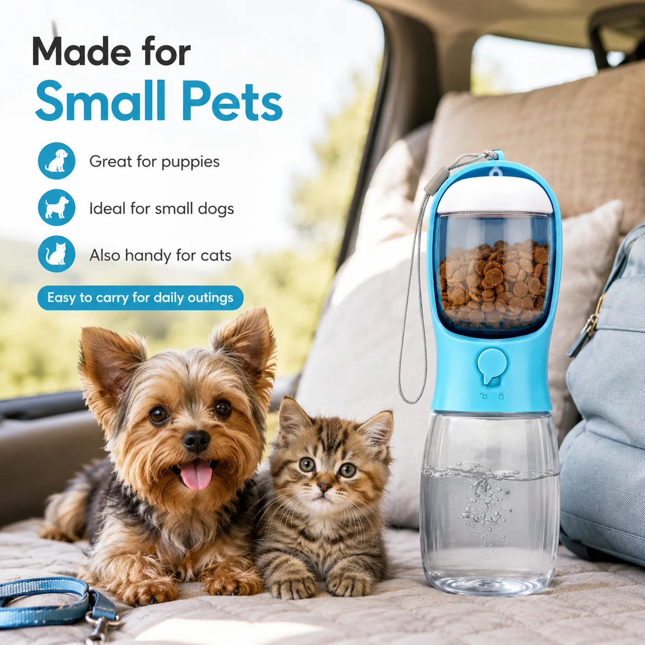 3 In 1 Portable Pet Water Bottle With Food Dispenser