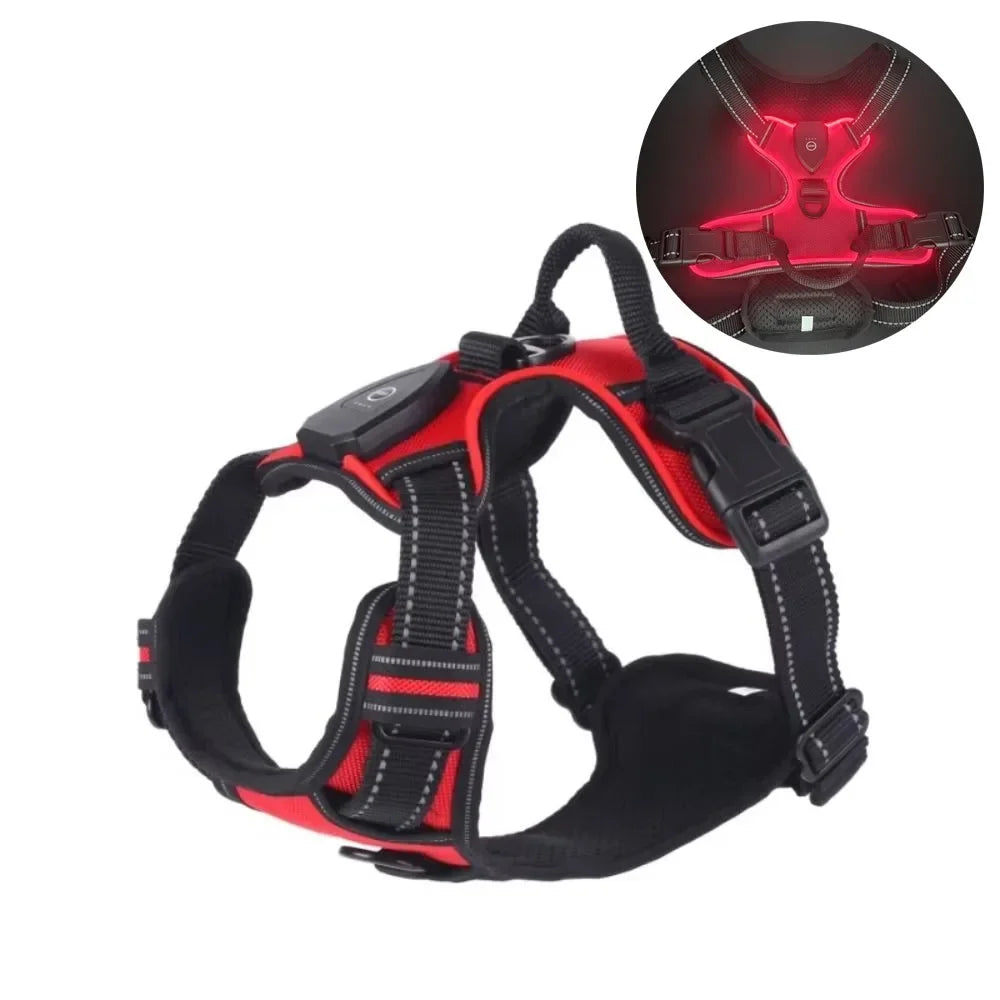 PERNEAKY Light Up LED Dog Harness For Night Walking