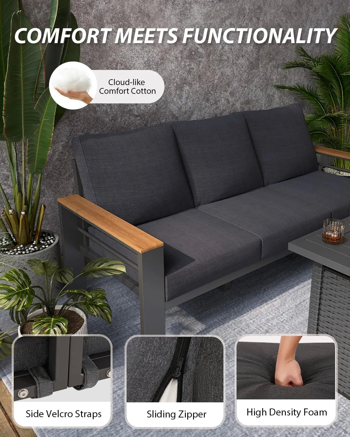 Aluminum Outdoor Patio Furniture Set With Sectional And Coffee Table