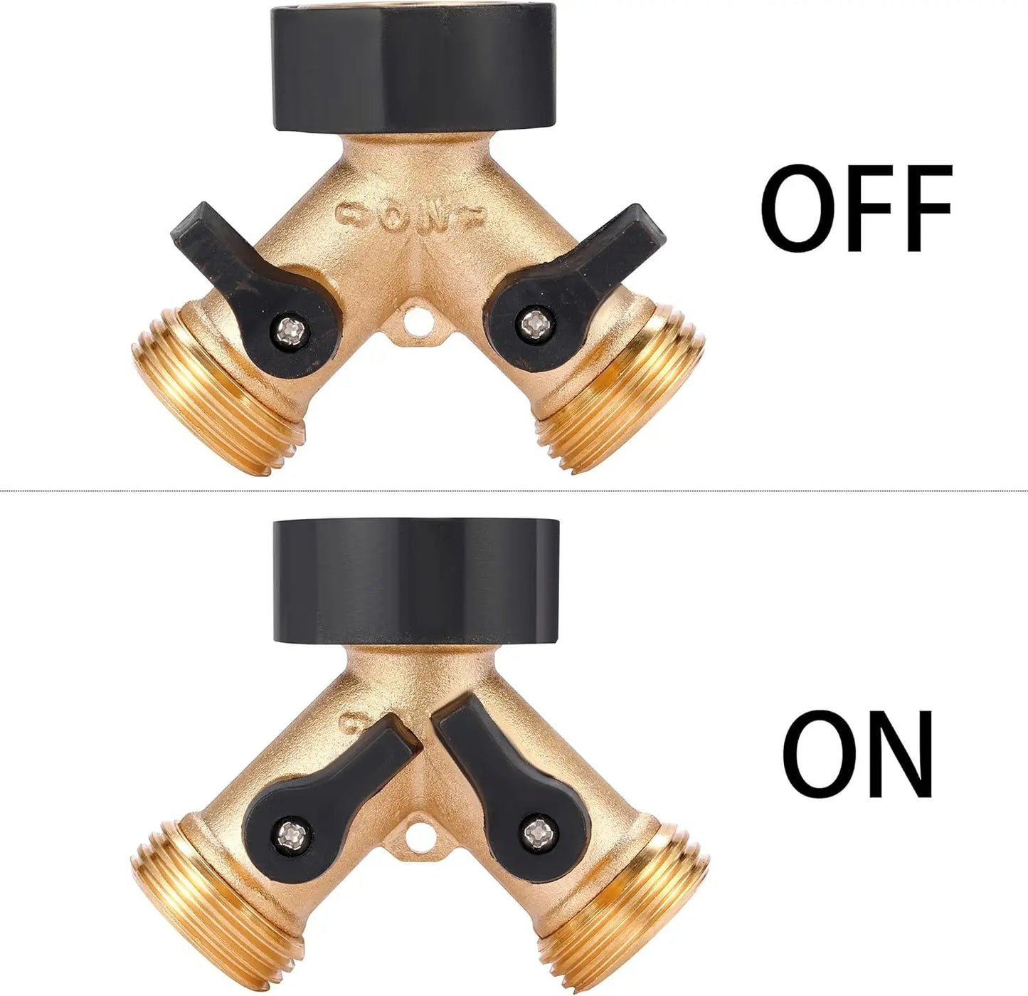 Heavy Duty Brass Garden Hose Splitter 2 Way Y Connector with Shut Off Valves for Standard Faucets