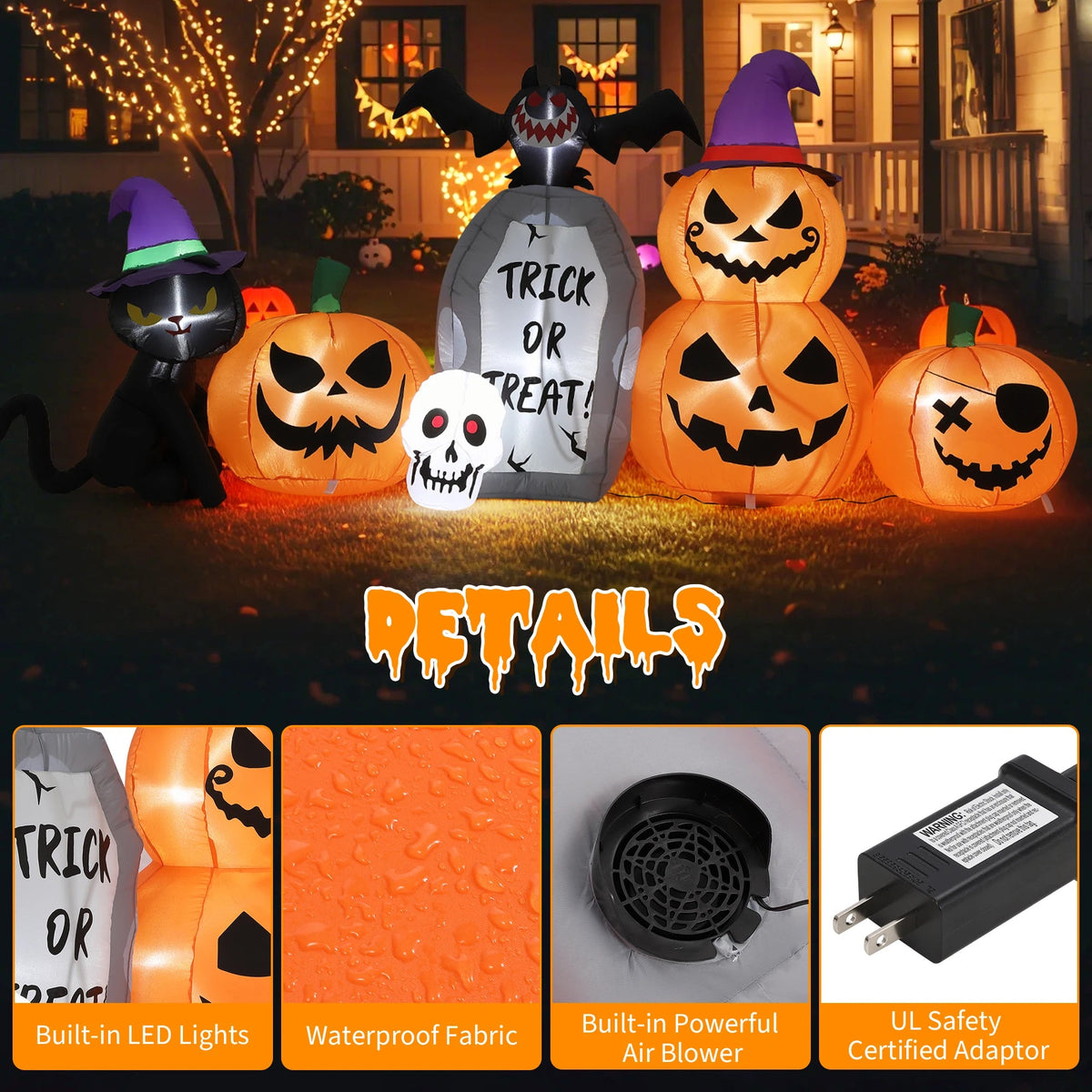 8ft Halloween Pumpkin Black Cat Tombstone Inflatable Yard Decor The Pet & Home Store
