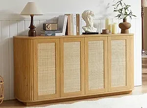Fluted Wooden Sideboard Buffet Cabinet With Adjustable Shelves