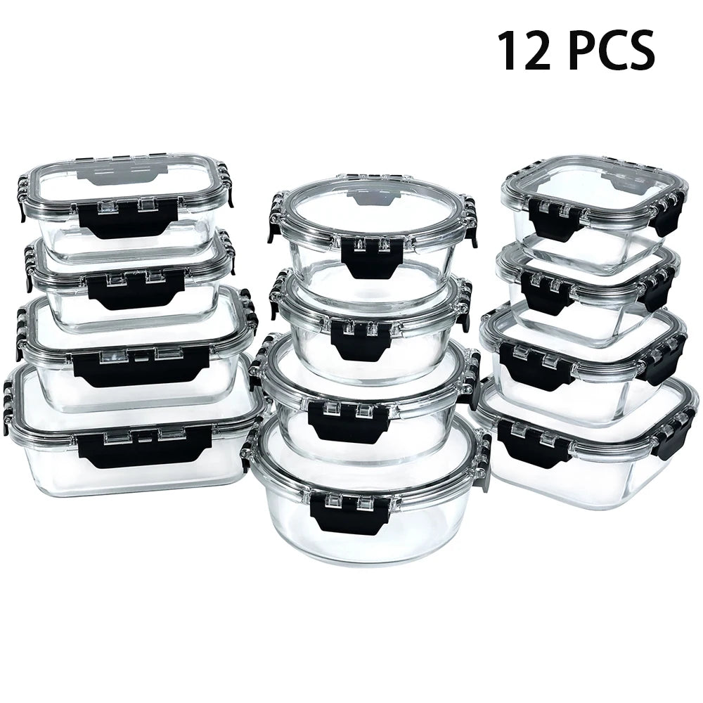 Glass Lunch Box Set 12 Piece Meal Prep Containers Airtight