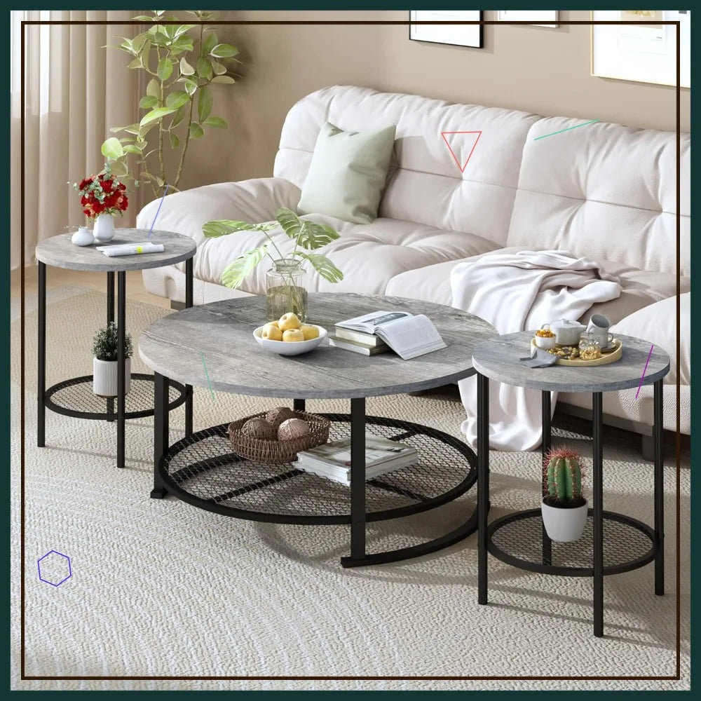 Three Piece Coffee Table Set With Storage For Living Room