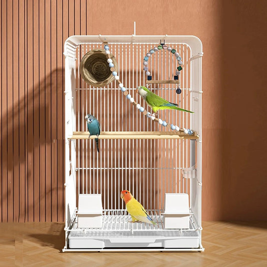 Wrought Iron Bird Cage Lightweight Portable Parrot Cage Removable Tray Large Bird Carrier for Indoor Outdoor Home Bird Feeding
