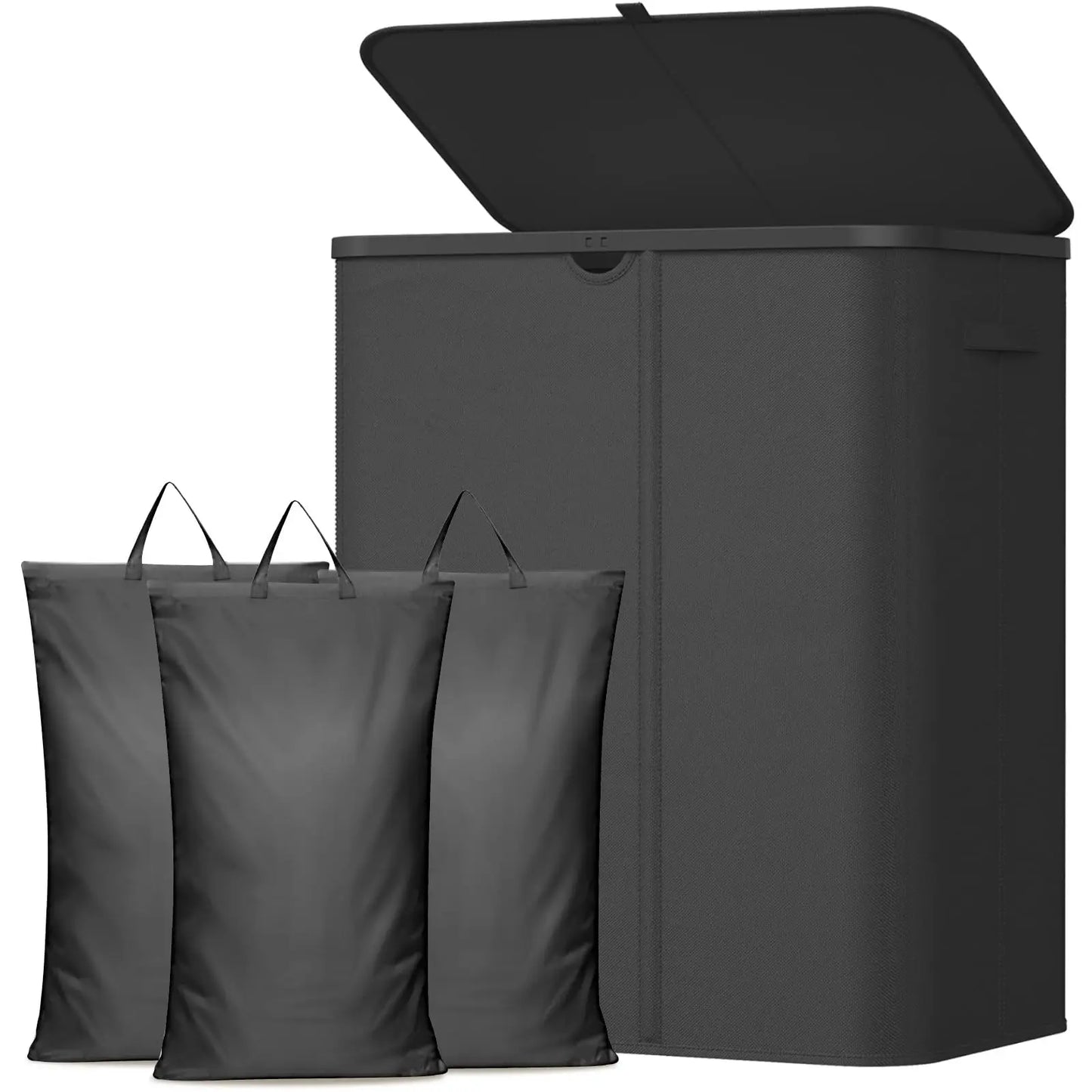 Foldable Laundry Hamper With Hinged Lid And Three Removable Liners