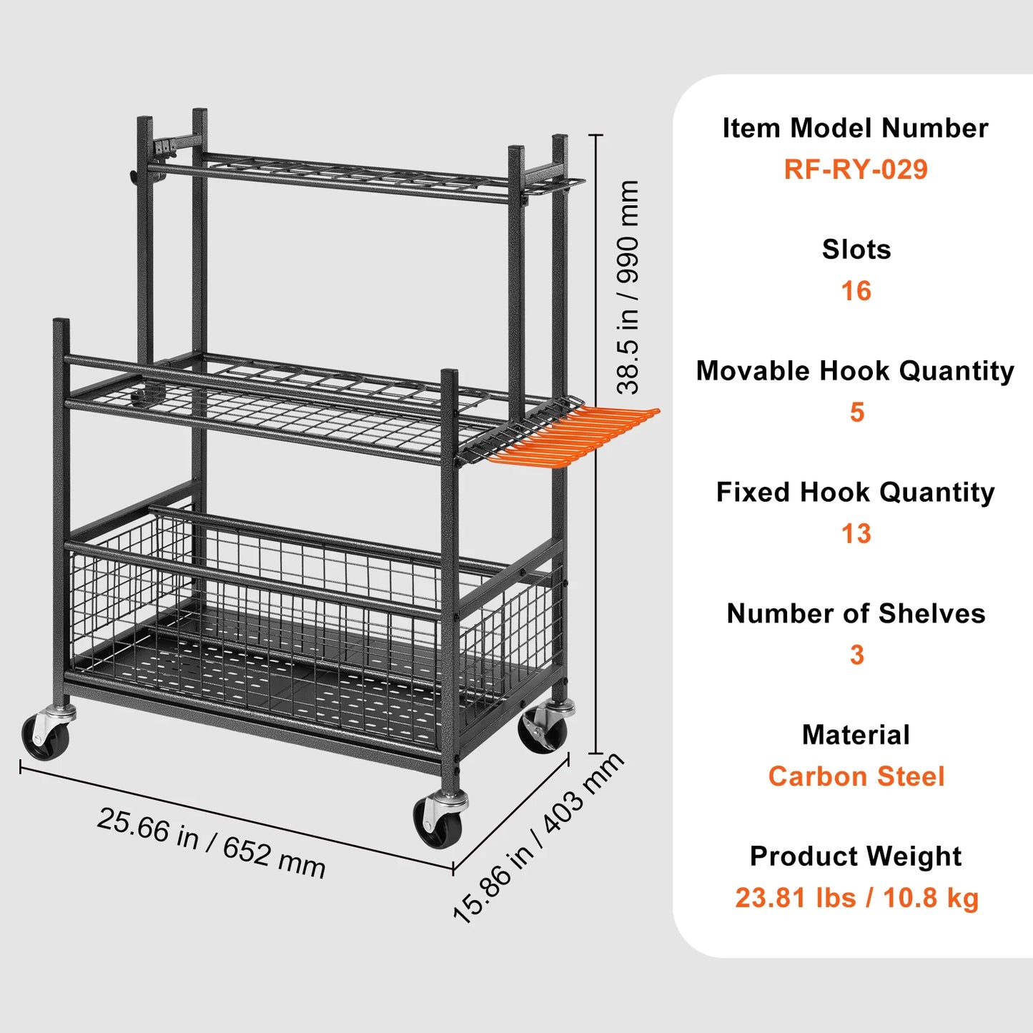 SucceBuy 16-Slot Garden Tool Organizer Rack With Hooks And Wheels