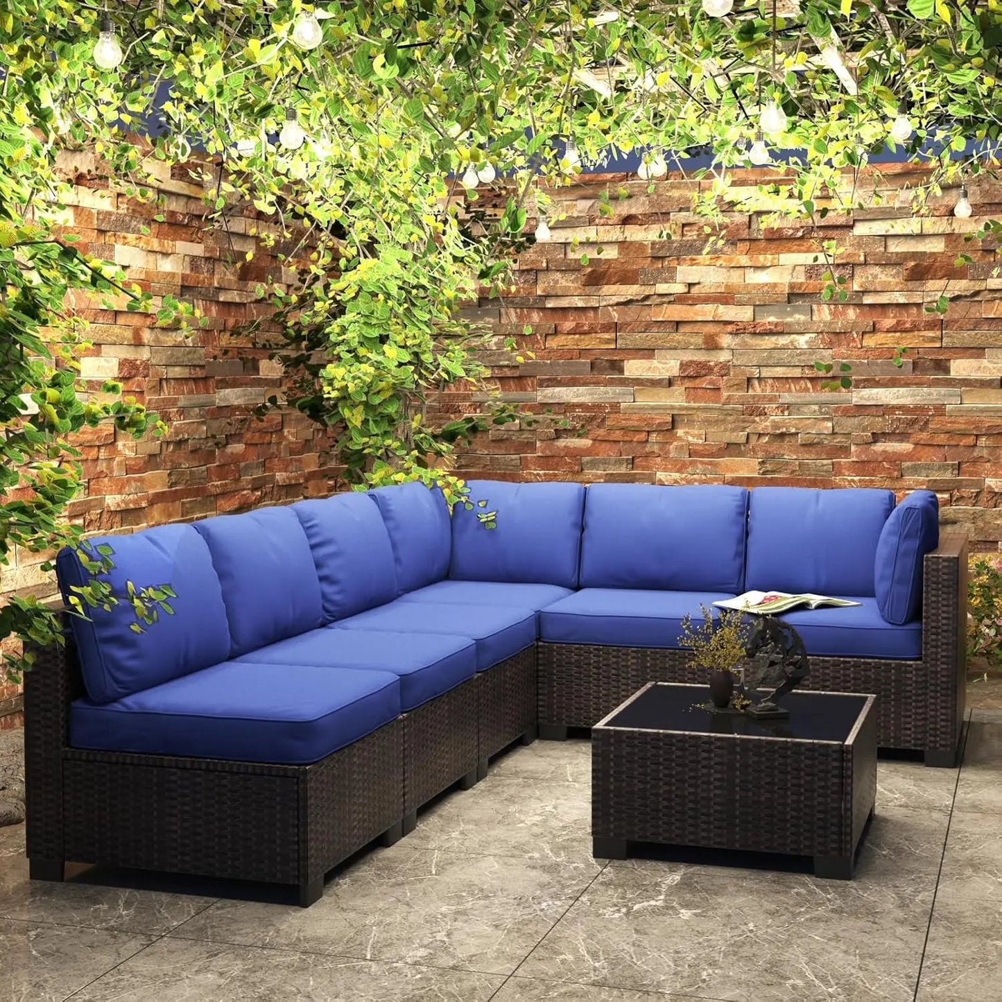 7-Piece Modular Outdoor Furniture Set, PE Rattan Wicker Sectional Modular Conversation Sofa Set, Perfect For Garden Balcony The Pet & Home Store