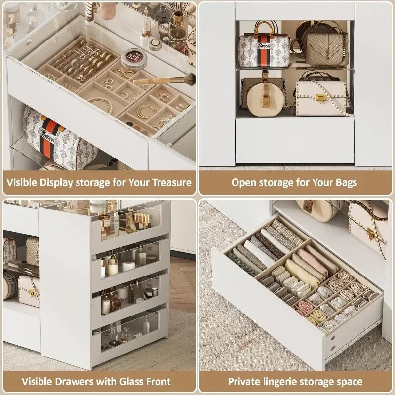 LIVAUVEAD Closet Island Drawers Glass Display Shelf