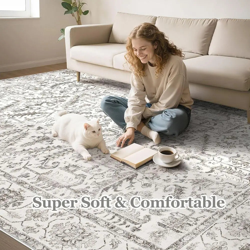 Soft Washable Vintage Area Rug Non Slip Polyester Living Room