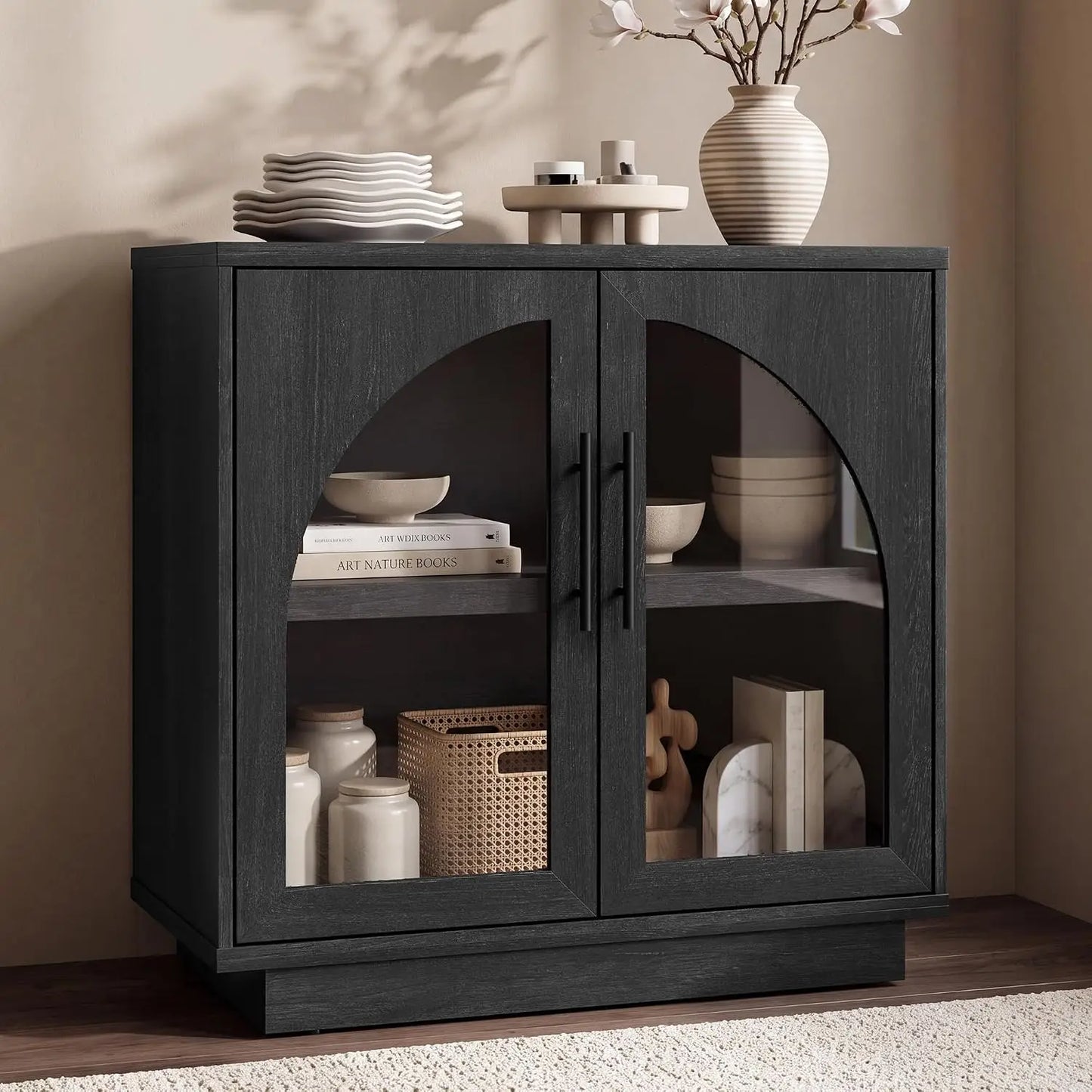 Buffet Cabinet With Glass Doors Modern Arched Sideboard