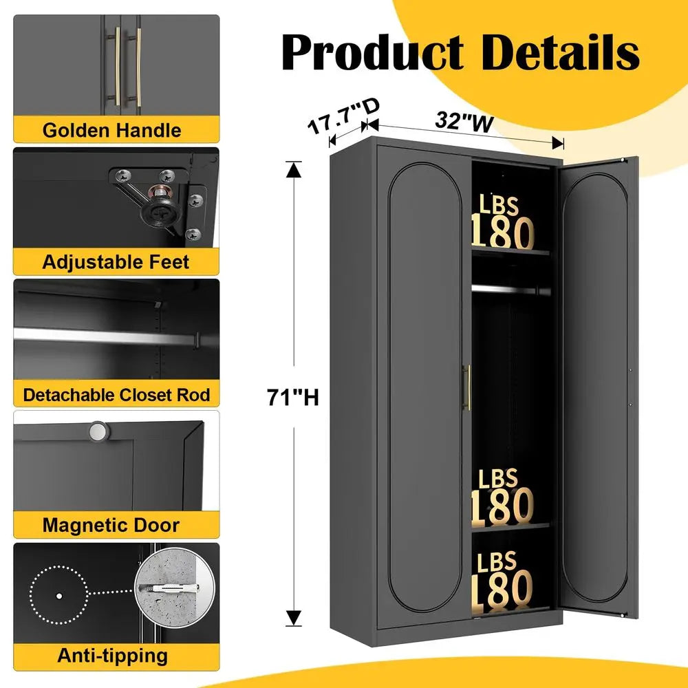 Metal Armoire Wardrobe Cabinet With Doors And Adjustable Shelves