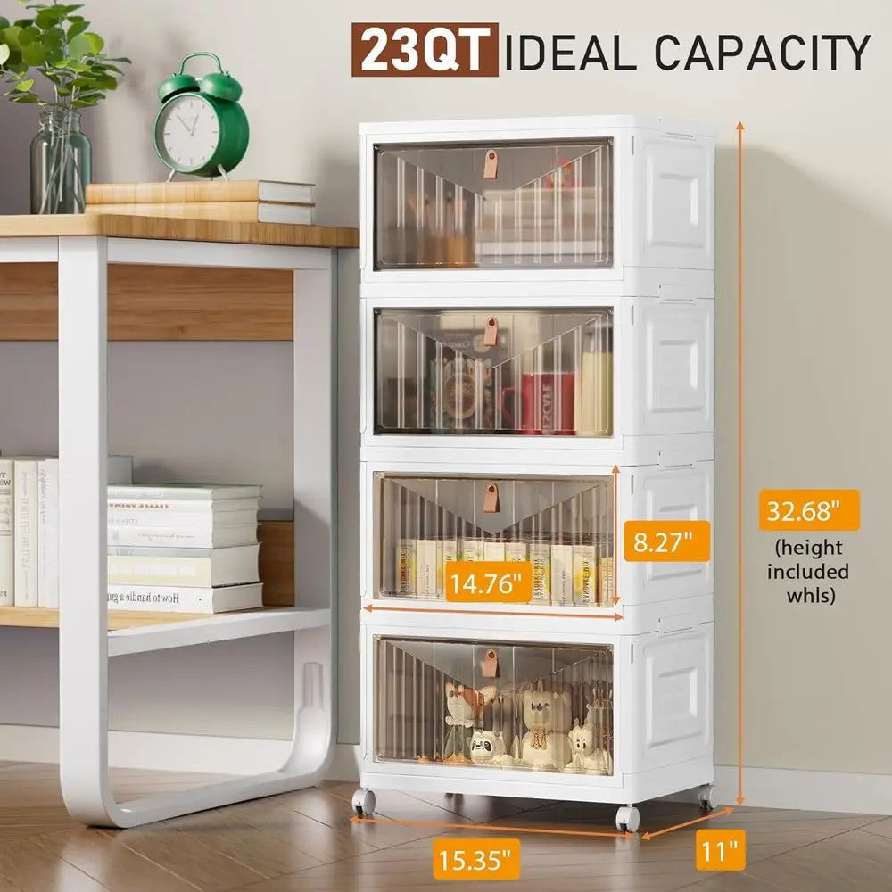4 Tier Storage Bins With Lids Stackable Organizers With Wheels