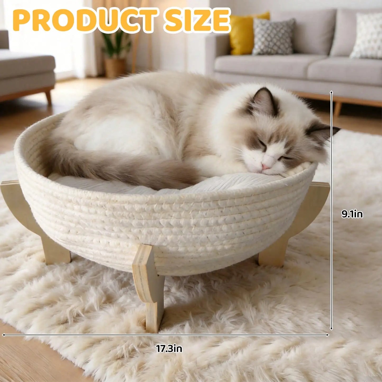 XMSJ Raised Wooden Cat Bed Sofa With Fluffy Cushion