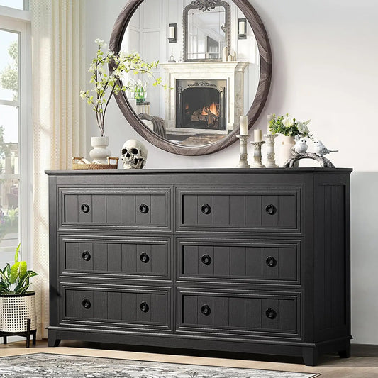 6 Drawer Farmhouse Wood Dresser Chest Vintage TV Stand