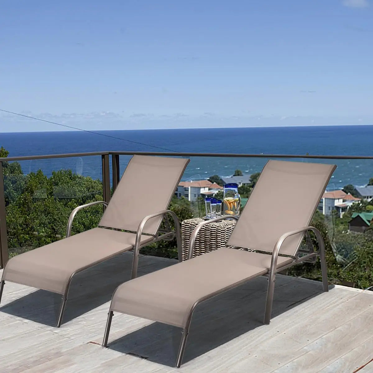 2-Pack Patio Lounge Chairs With 5-Position Adjustable Backrests