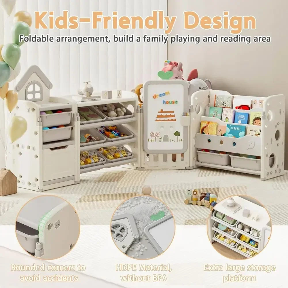 Kids Toy Storage Organizer With 10 Removable Bins And 3 Tier Shelves