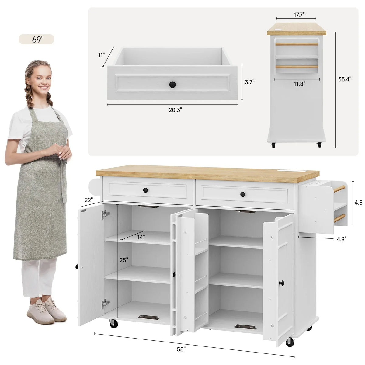 Wooden Rolling Kitchen Island Cart With Drop Leaf Storage The Pet & Home Store