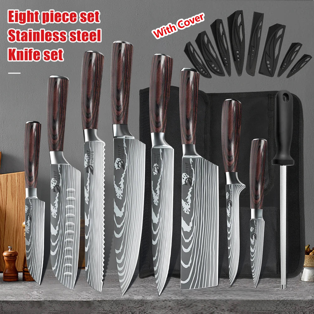 KEPEAK Kitchen Knife Set 7Cr17Mov Stainless Steel Chef