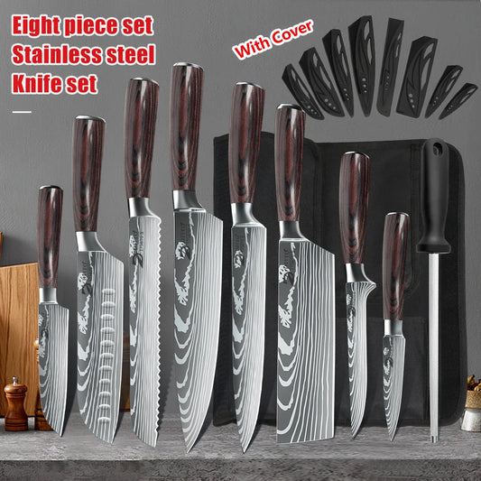 KEPEAK Kitchen Knife Set 7Cr17Mov Stainless Steel Chef