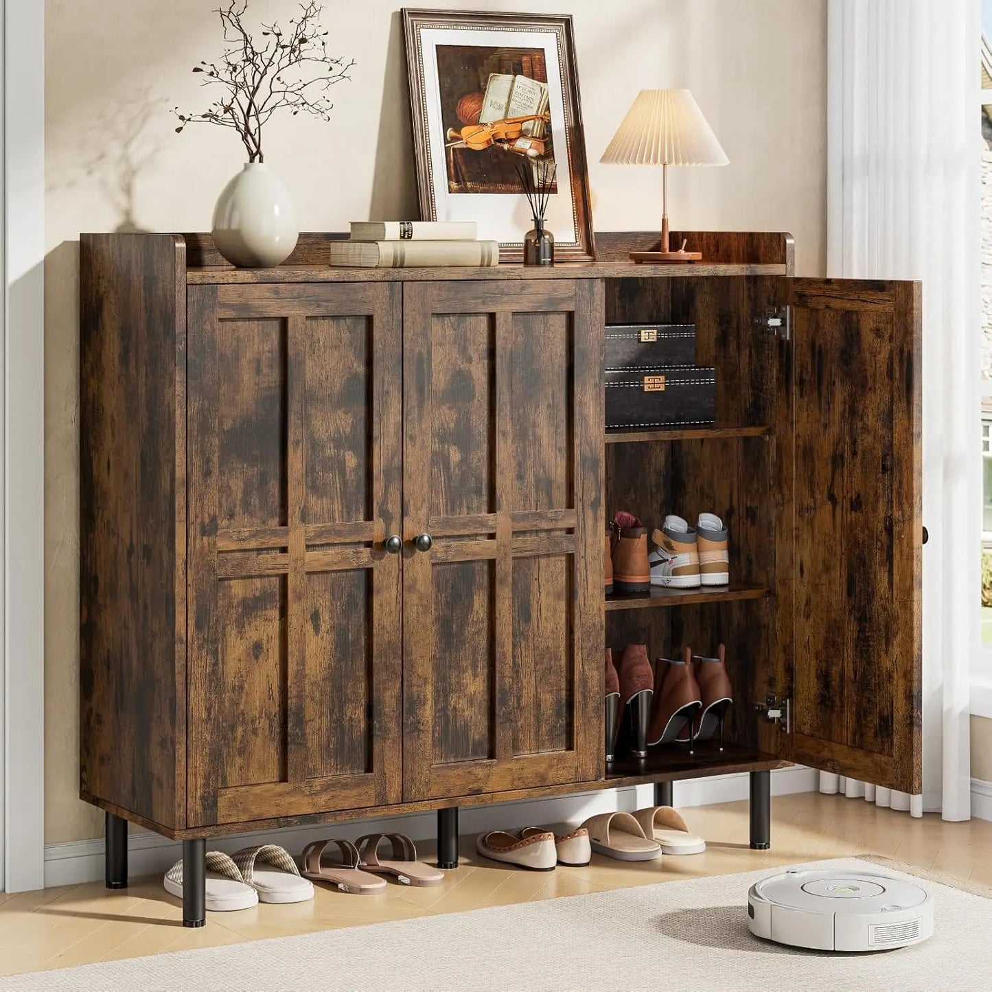 ONBRILL Shoe Cabinet With 3 Doors, 30 Pairs Storage