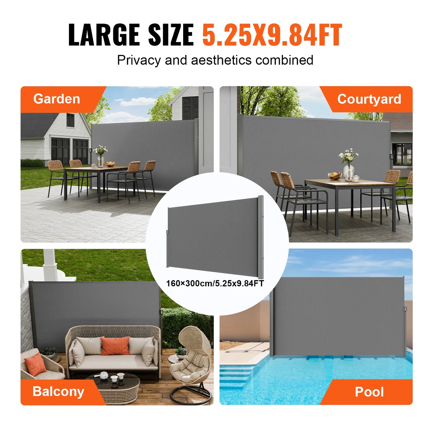SucceBuy Retractable Side Awning Privacy Screen Polyester UV 30 Divider