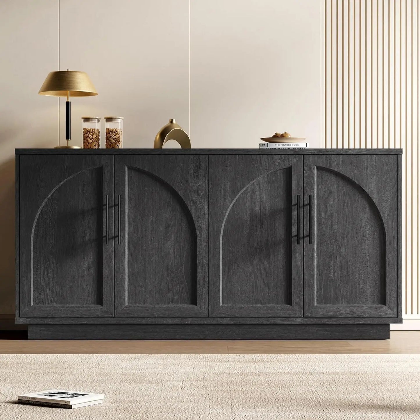 Buffet Cabinet With Glass Doors Modern Arched Sideboard