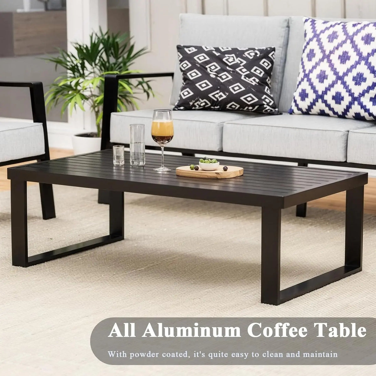 Aluminum 4 Piece Sectional Outdoor Furniture Set with Coffee Table Thick Cushions for Patio Porch Balcony Garden, Customized The Pet & Home Store