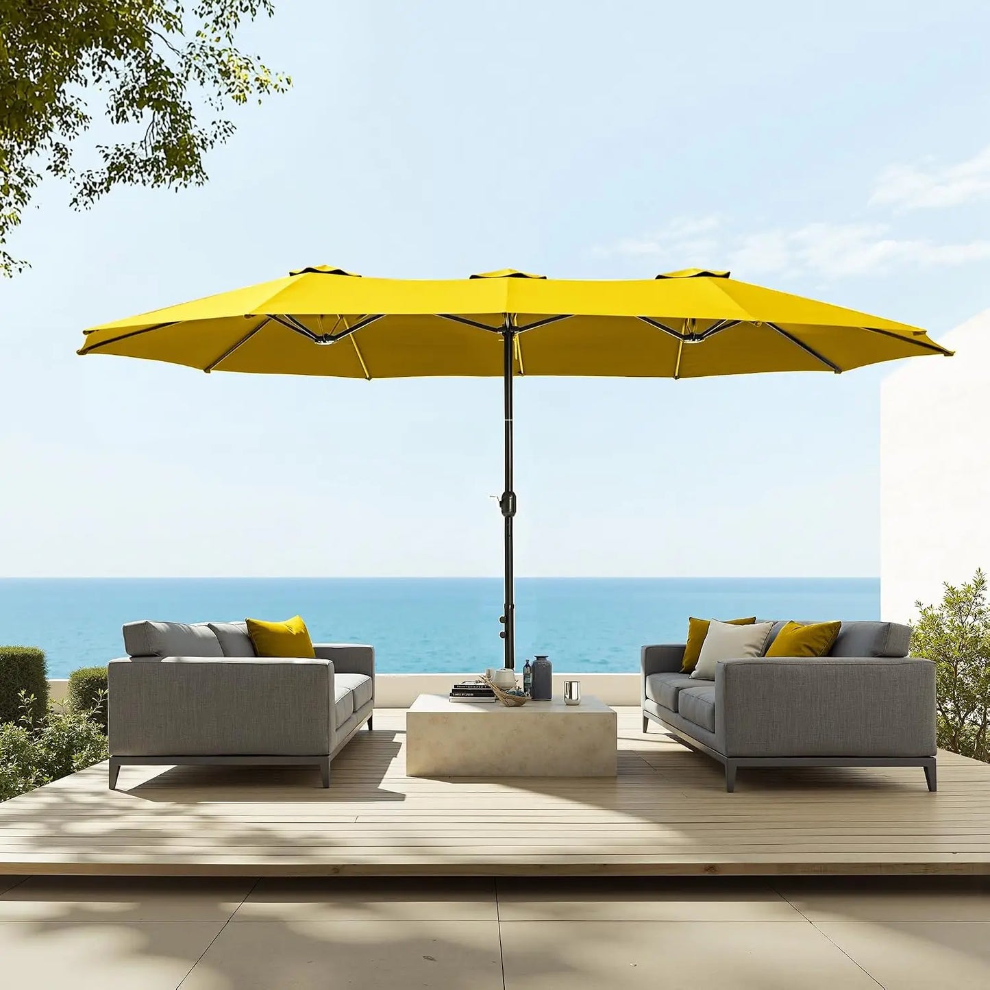 Rectangular Market Patio Umbrella Stainless Steel Frame Heavy Duty Base