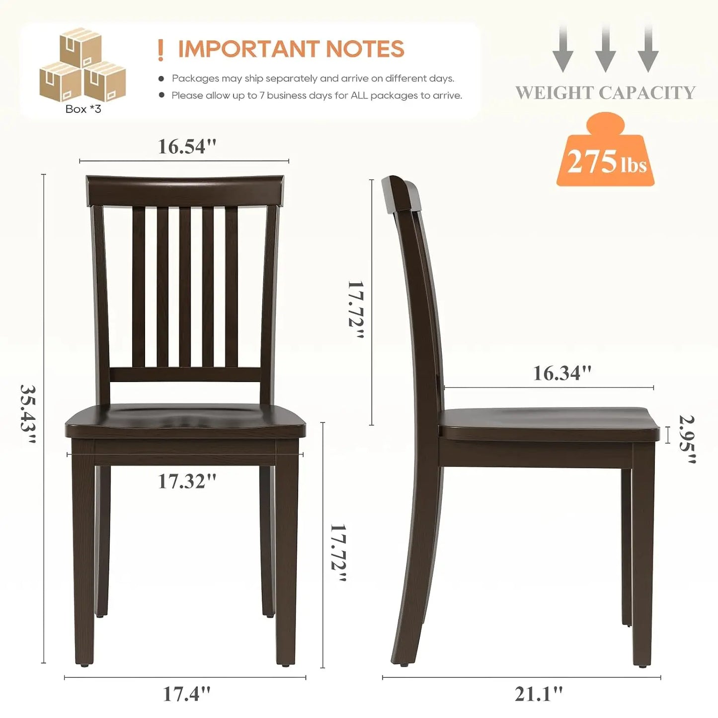 Farmhouse Solid Wood Dining Chairs Set of 6, Spindle High Backrest & 17.3in Wide Seat for Rustic Kitchen, Custom